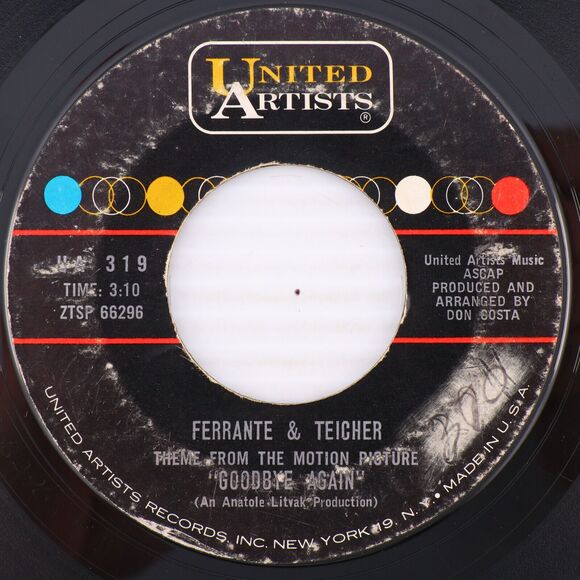 Ferrante & Teicher  - Theme from "Goodbye Again" - 1961 45 rpm Record UA 319 - Picture 1 of 16